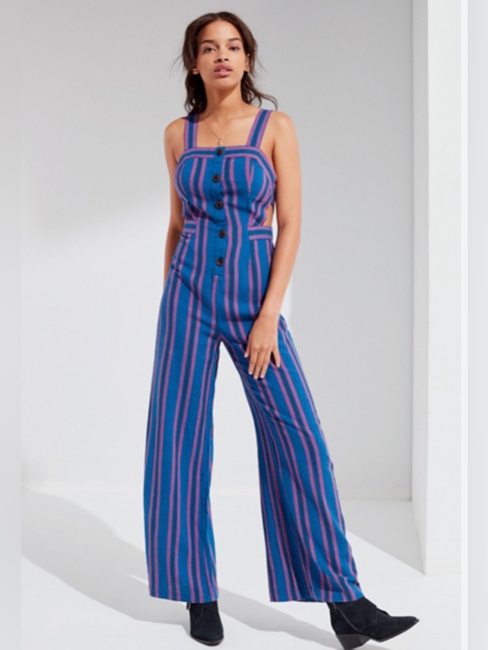 UO Ameliana Blue Striped Button Down Jumpsuit. Size 2